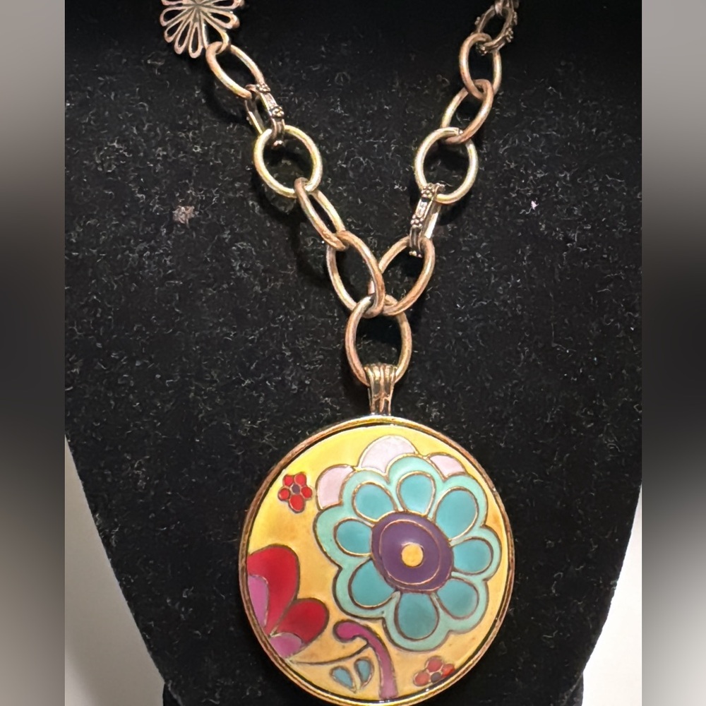 Lucky Brand Enamel Flower Pendant Necklace, Vintage - Picture 10 of 10